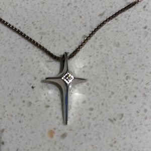 Cross Necklace with one diamond in center